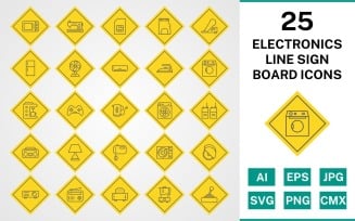 25 Electronic Devices Line Sign Board Icon Set