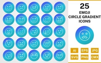 25 Emoji Circle Gradient Icon Set