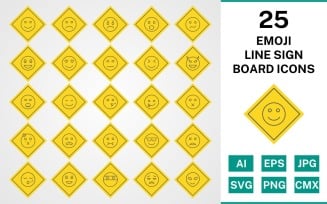 25 Emoji Line Sign Board Icon Set