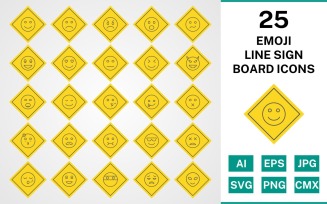 25 Emoji Line Sign Board Icon Set
