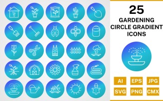 25 Gardening Circle Gradient Icon Set