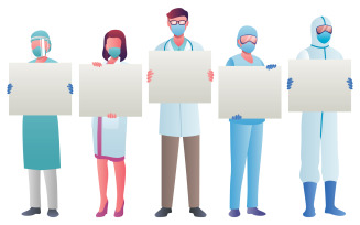 Health Care Workers Holding Signs - Illustration