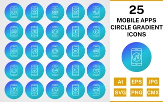 25 Mobile Apps Circle Gradient Icon Set