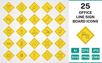 25 Office Line Sign Board Icon Set