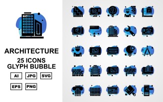 25 Premium Architecture Line Bubble Pack Icon Set
