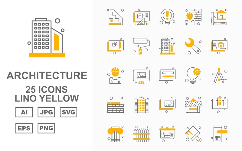 25 Premium Architecture Lino Yellow Pack Icon Set
