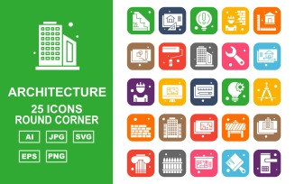 25 Premium Architecture Round Corner Pack Icon Set
