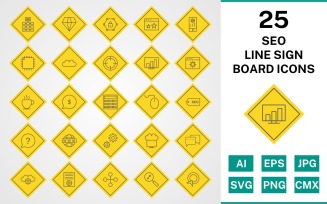 25 Seo Line Sign Board Icon Set