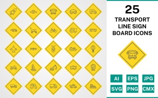 25 Transport Line Sign Board Icon Set