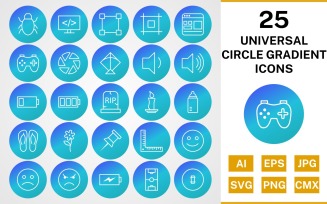 25 Universal Circle Gradient Icon Set
