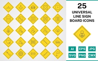 25 Universal Line Sign Board Icon Set