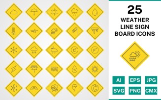 25 Weather Line Sign Board Icon Set