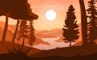 Afternoon Sunset Landscape - Illustration