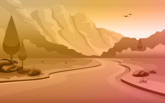 Evening River Mountain - Illustration