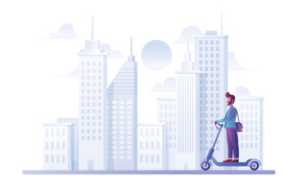 Man on Electric Scooter - Illustration