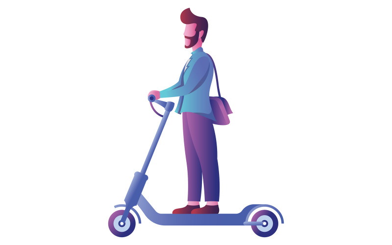 Man on Electric Scooter on White - Illustration
