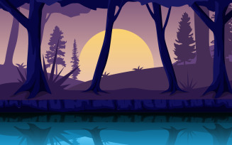 Night River Landscape - Illustration