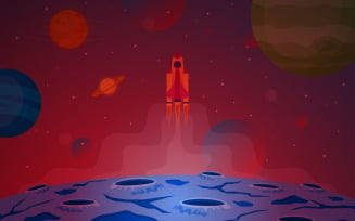 Spaceship Explore Planet - Illustration