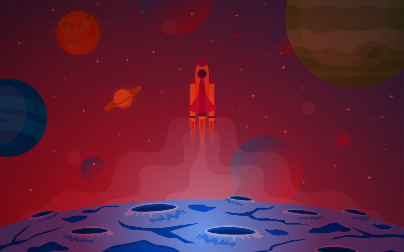 Spaceship Explore Planet - Illustration