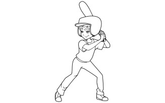 Baseball Batter Boy Line Art - Illustration