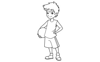 Basketball Boy on White Line Art - Illustration
