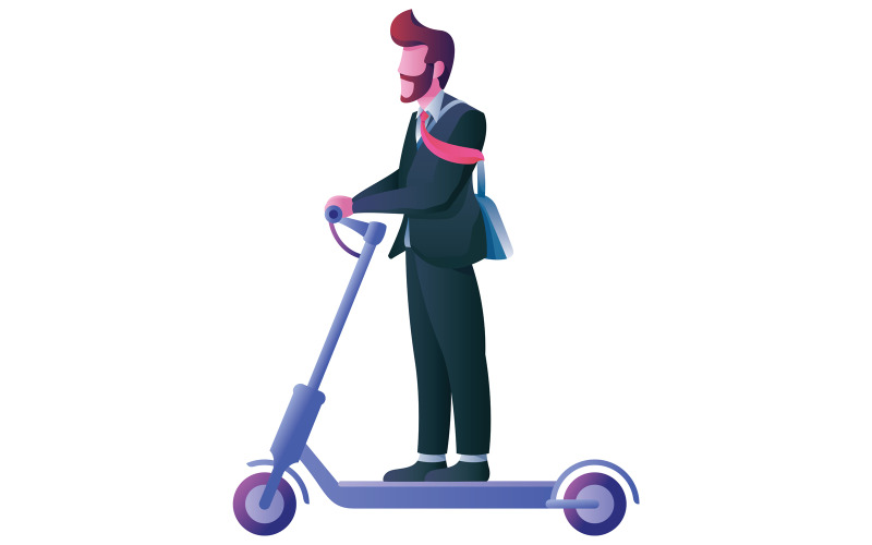 Businessman on Electric Scooter on White - Illustration