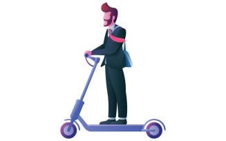 Businessman on Electric Scooter on White - Illustration