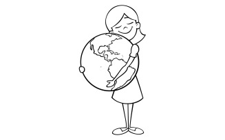 Child and Earth Line Art - Illustration
