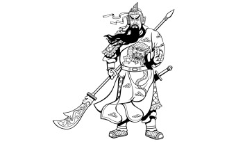 Chinese Warrior 2 Line Art - Illustration