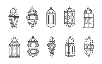 Decorative Line Lantern Set - Vector Image