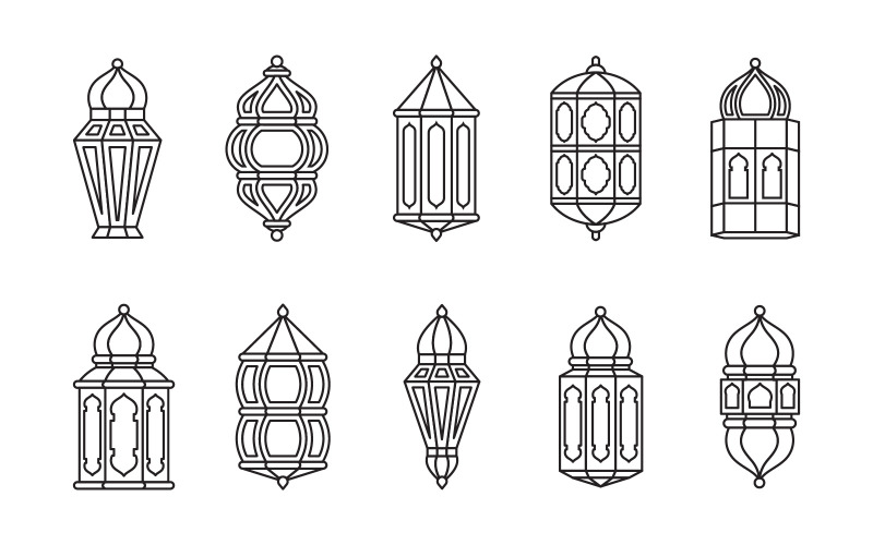 Decorative Line Lantern Set - Vector Image Vector Graphic