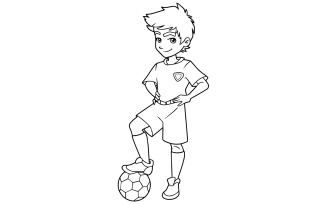 Football Boy Standing Line Art - Illustration