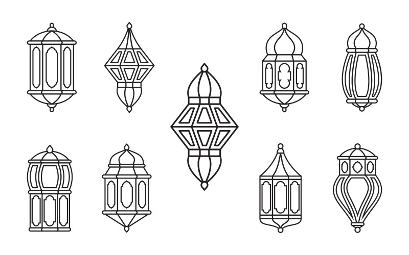 Line Lantern Collection Set - Vector Image Vector Graphic