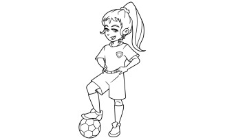 Football Girl Standing Line Art - Illustration
