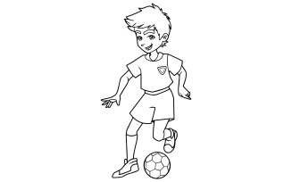 Football Playing Boy Line Art - Illustration
