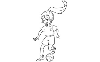 Football Playing Girl Line Art - Illustration