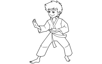Karate Stance Boy Line Art - Illustration