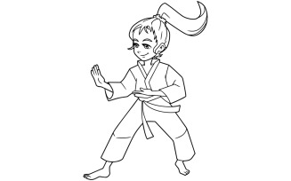 Karate Stance Girl Line Art - Illustration