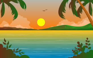 Tropical Beach Landscape - Illustration
