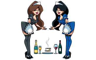 Maid Serving Drinks - Illustration
