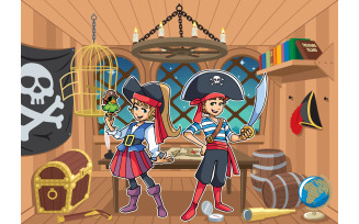 Pirate Kids in Cabin - Illustration