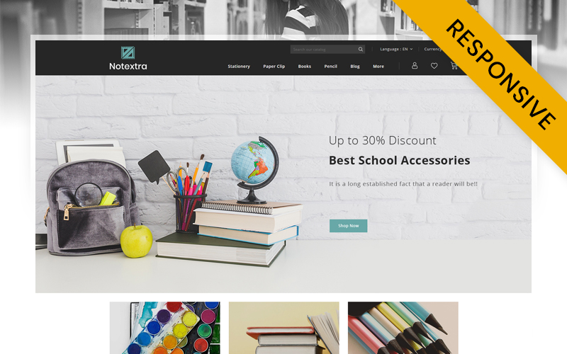 Tema PrestaShop Responsive #125229 "Notextra - Stationery Store"
