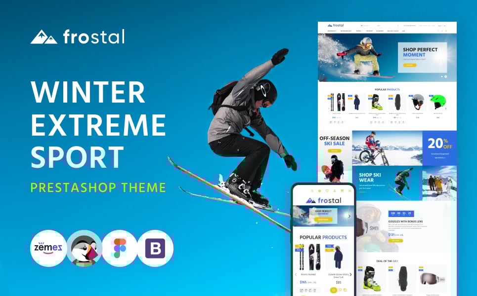 Modello PrestaShop Responsive #125366 "Frostal - Winter Extreme Sports eCommerce"