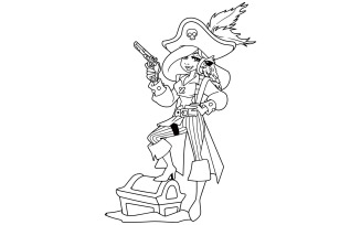 Pirate Girl Line Art - Illustration