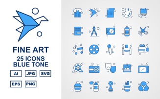 25 Premium Fine Arts Blue Tone Icon Pack Set