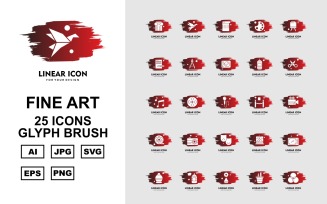 25 Premium Fine Arts Glyph Brush Icon Pack Set