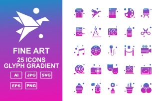 25 Premium Fine Arts Glyph Gradient Icon Pack Set