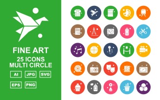 25 Premium Fine Arts Multi Circle Icon Pack Set
