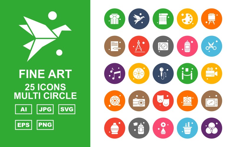 25 Premium Fine Arts Multi Circle Icon Pack Set Icon Set