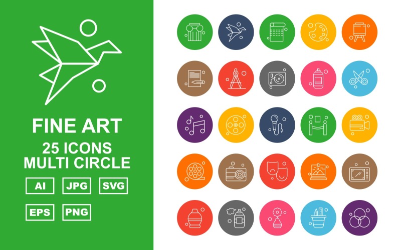 25 Premium Fine Arts Multi Circle Icon Pack Set Icon Set